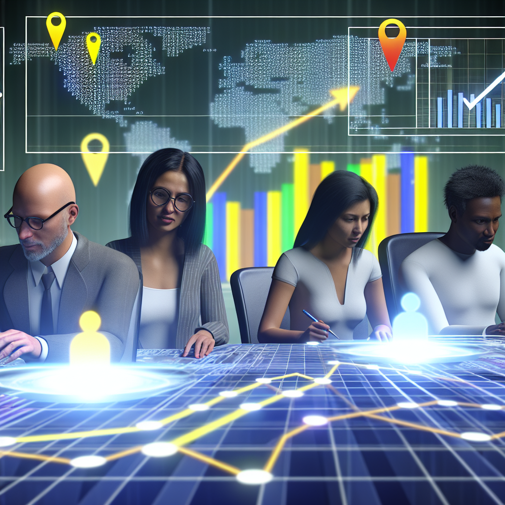 A dynamic visual showing a map with location pins,